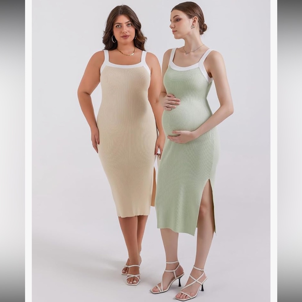 Beige Sleeveless Maternity Dress Sz M - Picture 9 of 13